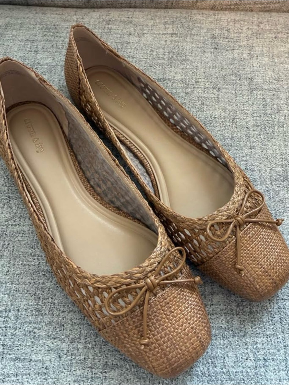 crown & ivy Tan Woven Ballet Flats with Bow